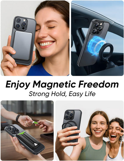 MAGIC JOHN 360° Rotatable Magnetic Invisible Stand for iPhone 15 Pro Case [Camera Control Button] [Compatible with MagSafe] 16FT Shockproof for iPhone 15 Pro Case with Kickstand, Black