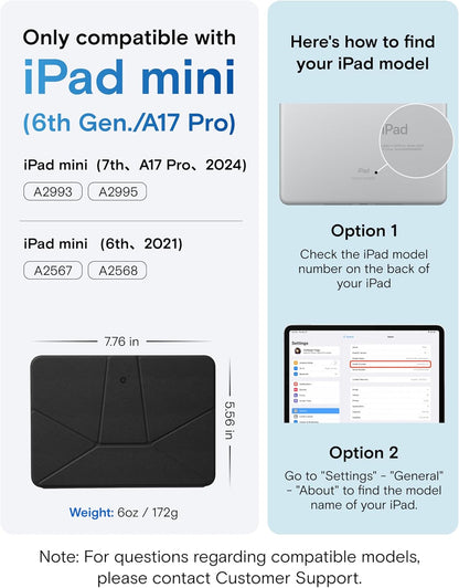 MOFT Dynamic Folio Case for iPad mini 7 A17 Pro 2024 & iPad mini 6th A15 2021, 8.3 Inch Silm Magnetic Stand Case with 20+ Viewing Angles, Auto Wake/Sleep, Ultra Thin, Jet Black