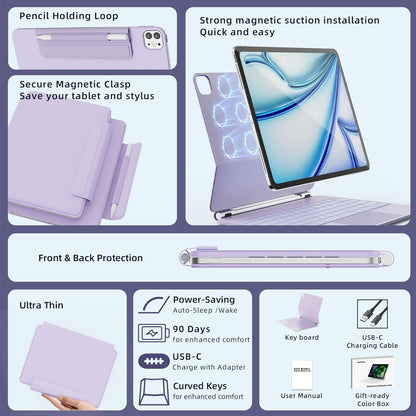 for iPad Air 13 inch Case with Keyboard (M3,2025 / M2,2024), iPad Pro 12.9 (6th/5th/4th/3rd Gen) Magic Keyboard, Springy Backlit Keys, Stain-Resistant Surface, Multi-Touch Trackpad, Purple