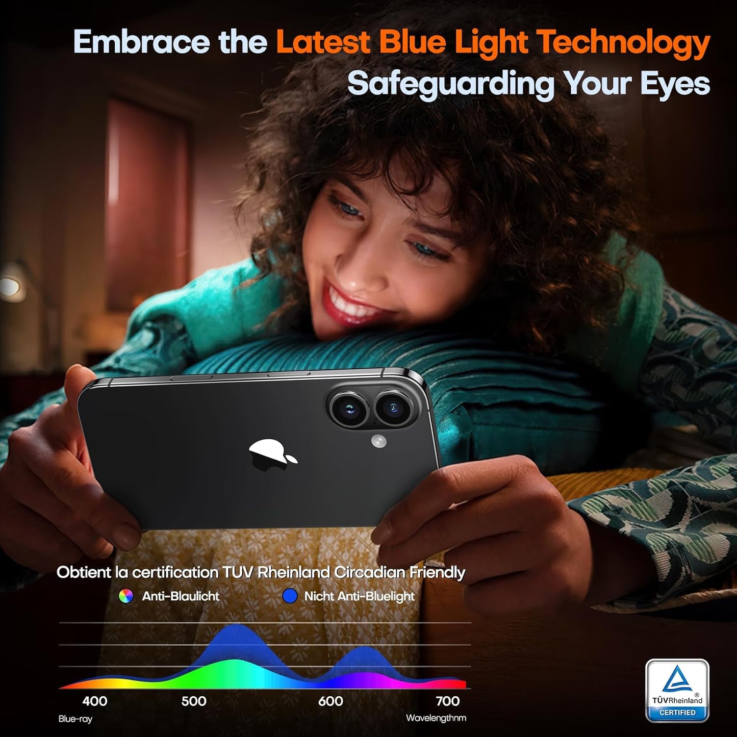 TOCOL for iPhone 16 Screen Protector 9H Hardness Military Grade Shatterproof HD Tempered Glass Full Coverage Easy Installation Case Friendly 2 Pack