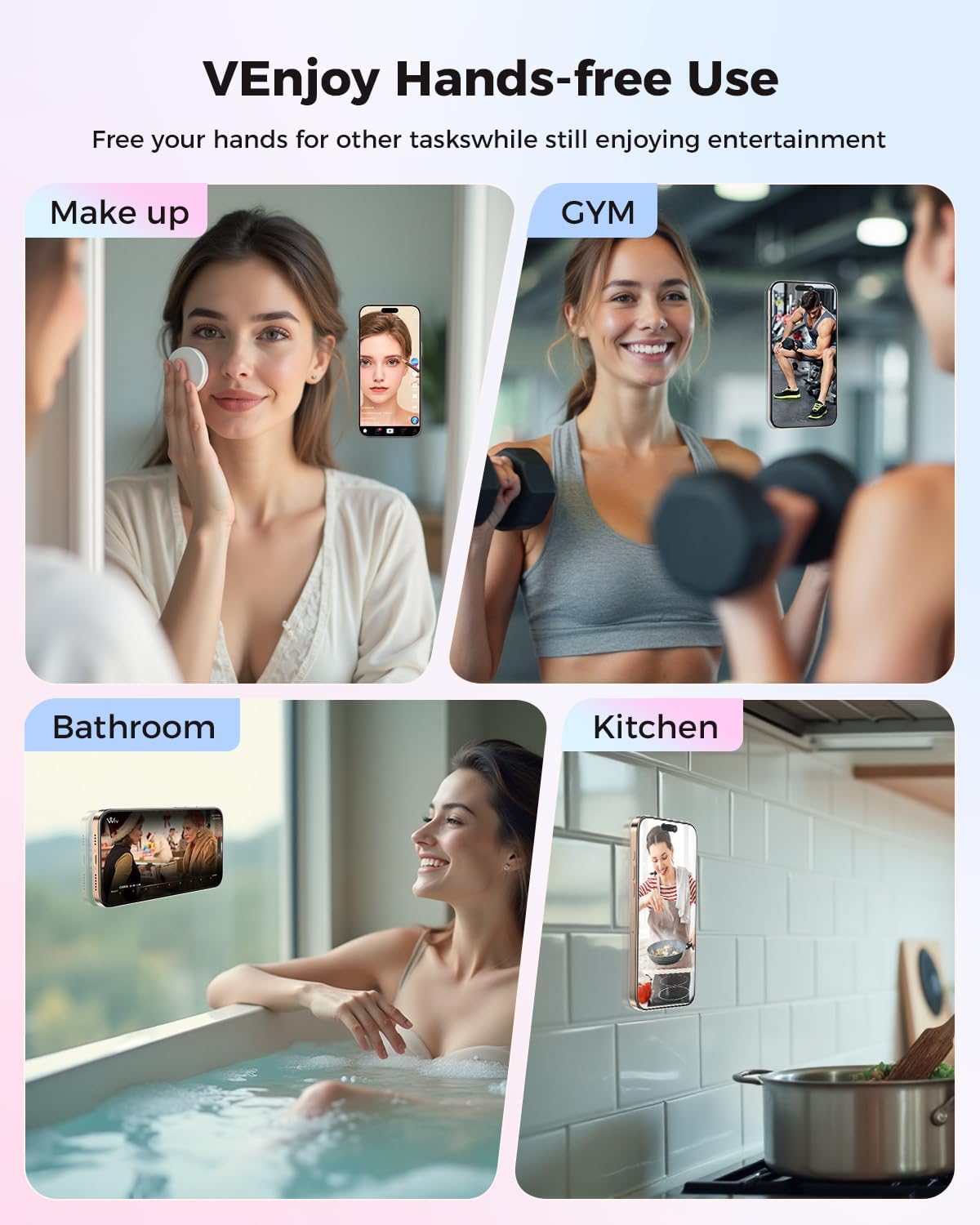 SUPERONE Magnetic Suction Phone Mount for MagSafe Case, Magnetic Silicone Sticky Phone Grip Holder for iPhone 16/15/14/13/12 Series, Hands-Free for Makeup/Selfie/Live Streaming/Vlog/TikTok - Clear