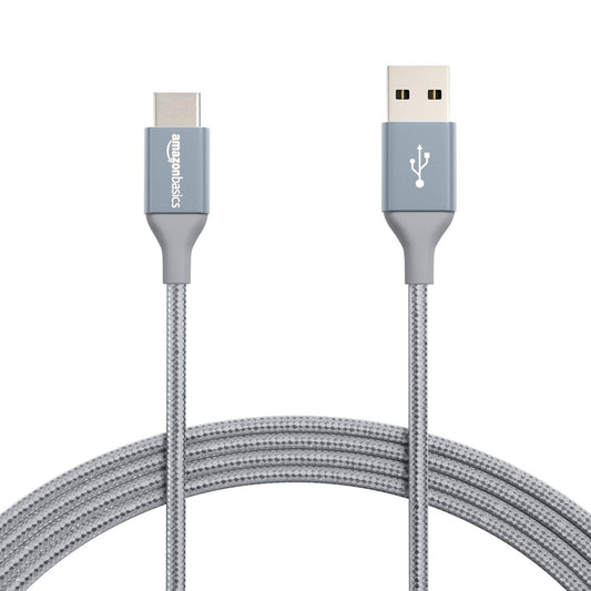 Amazon Basics USB-C to USB-A 2.0 Fast Charger Cable, Nylon Braided Cord, 480Mbps Speed, USB-IF Certified, for Apple iPhone 16/15, iPad, Samsung Galaxy, Tablets, Laptops, 10 foot, Dark Grey