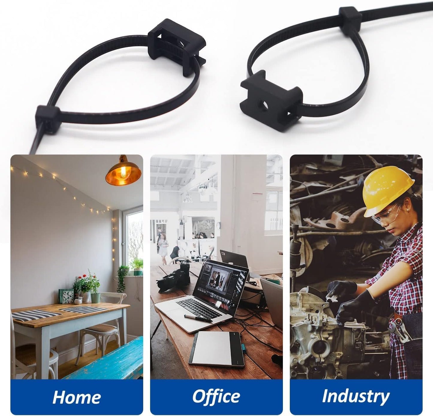 Cable Zip Tie Mounts Kit - 120 Set Wire Cable Clips Organizer Holders with 8" Cable Ties, Saddle Type Mounts Base and Tapping Screw, White
