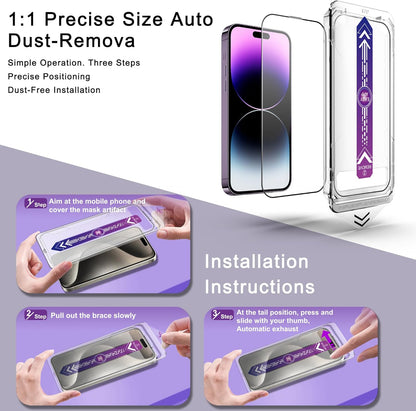 2 Pack Screen Protector for iPhone 14 Pro Max/iPhone 15 Plus/iPhone 16 Plus, 9H Tempered Glass, Full Coverage, Anti-Fingerprint, Auto Dust-Elimination, No Bubble, Easy Installation