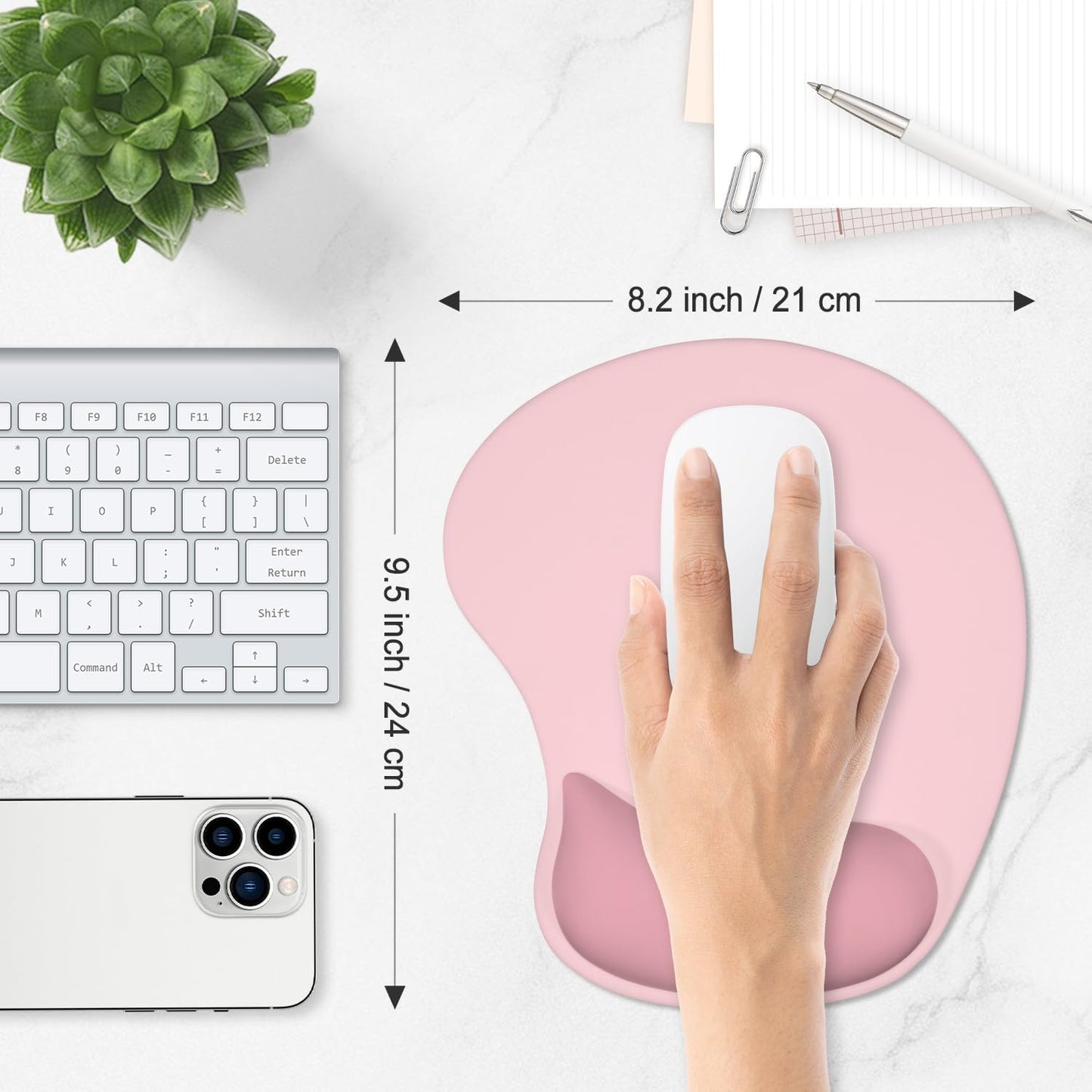 ITNRSIIET Ergonomic Mouse Pad, Cushioned Gel Wrist Rest, Non-Slip Base, Smooth Surface, Cute Multi-Color, 9.5 x 8.2 in, Pink Accent