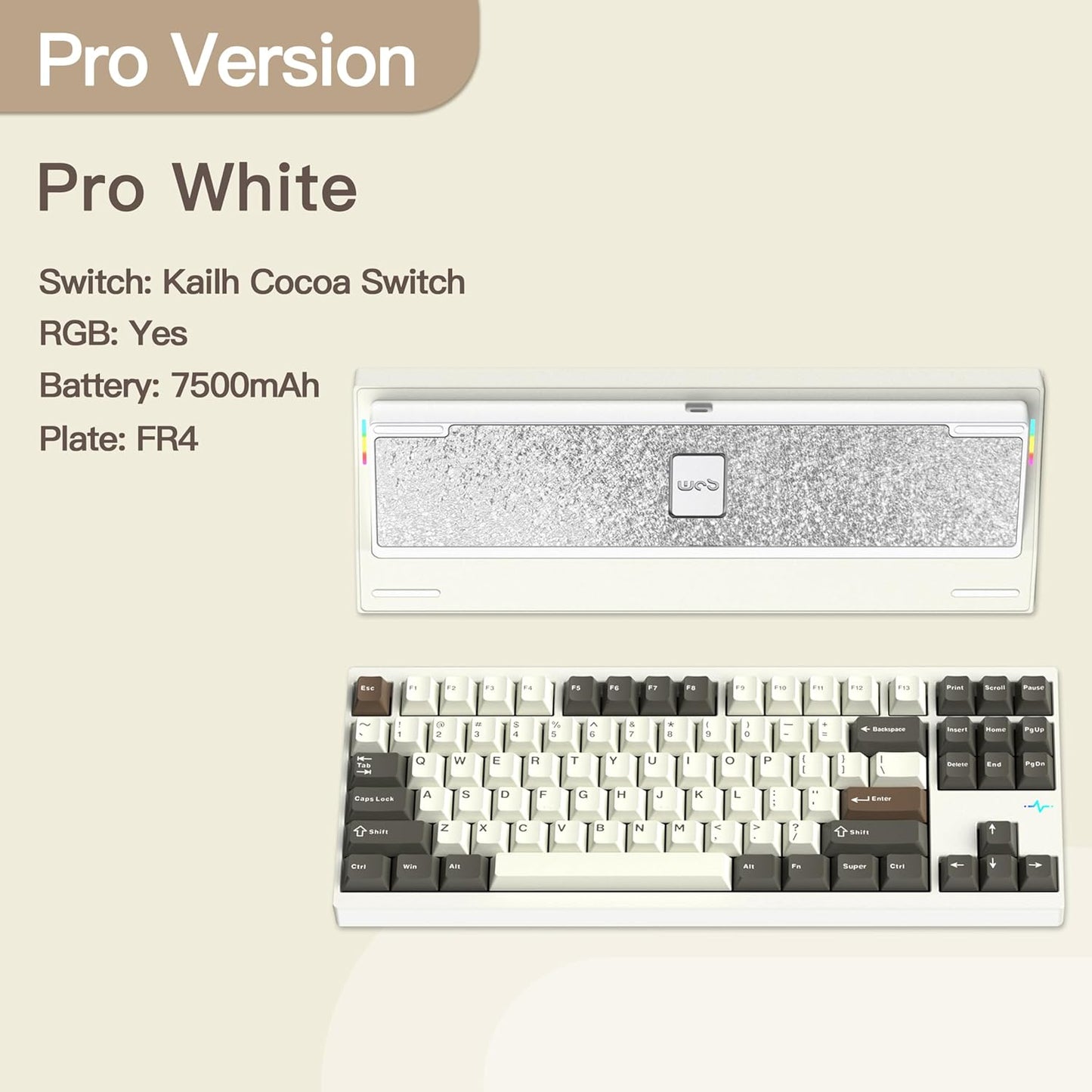 KEEBMONKEY WOBKEY Crush 80 Reboot CNC Aluminum 5-Second Quick-Release Triple-Mode Connectivity Mechanical Keyboard with Superior Acoustics (Pro White)