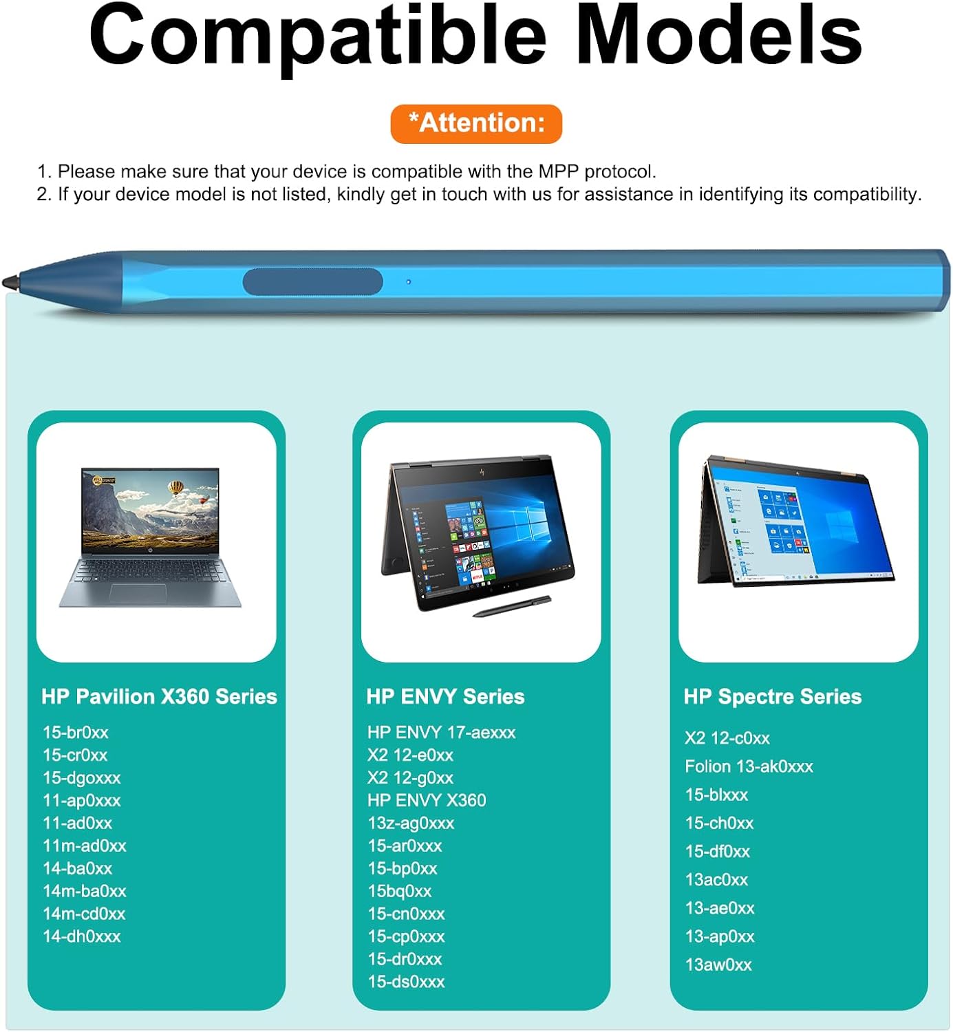 Stylus for HP Envy X360 Pavilion x360 Specter X360 Spectre x2 Envy x2 Touchscreen Laptop Rechargeable MPP 2.0 Tilt Pencil 4096 Pressure Sensitivity Using The Microsoft MPP Protocol,Blue