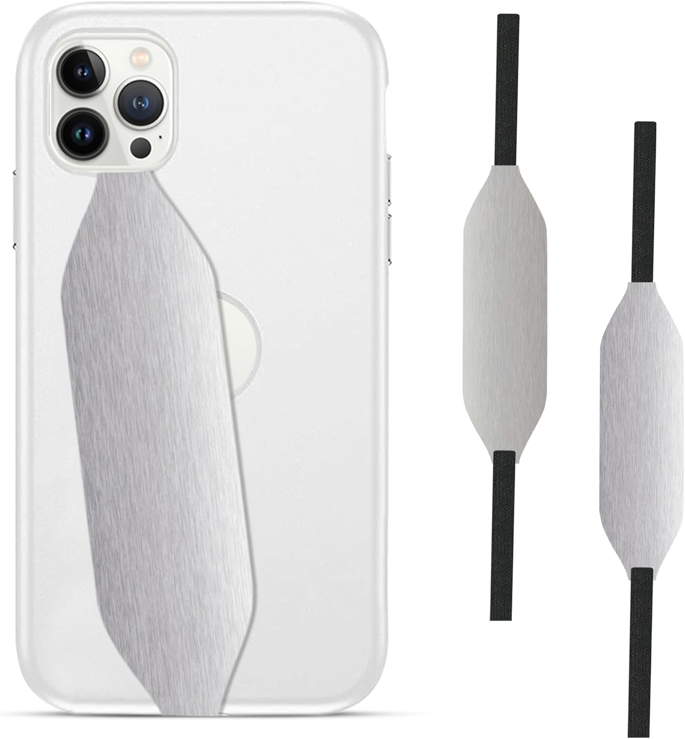 Phone Grip Strap - Reversible Finger Holder for Phone Back, Customizable Anti-Slip Design, Wireless Charging Compatible Detachable Holder for iPhone - Metallic Silver