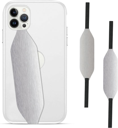 Phone Grip Strap - Reversible Finger Holder for Phone Back, Customizable Anti-Slip Design, Wireless Charging Compatible Detachable Holder for iPhone - Metallic Silver