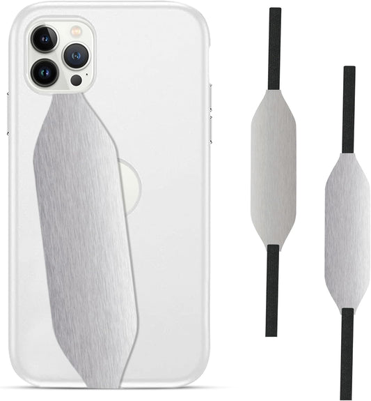 Phone Grip Strap - Reversible Finger Holder for Phone Back, Customizable Anti-Slip Design, Wireless Charging Compatible Detachable Holder for iPhone - Metallic Silver