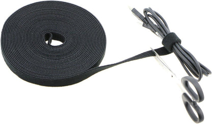 Reusable Fastening Tape Cable Ties 3/4 Inch Double Side Hook Roll (25 Yard, Black Upgraded Version)