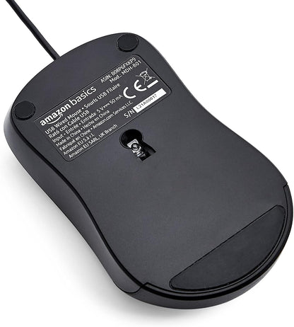 Amazon Basics 3-Button USB Wired Mouse with Precision Scroll Wheel, Standard, Black