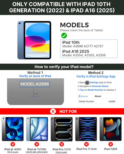 typecase Touch iPad 10th Generation Case with Keyboard (10.9", 2022) and iPad A16 (11th Gen, 2025) – 360° Rotatable, 11-Color Backlit, Multi-Touch Trackpad, Thin & Light (Midnight Green)