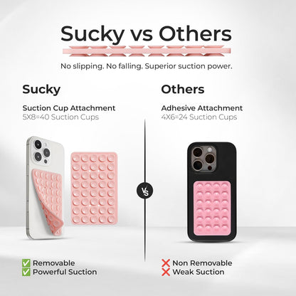 SUCKY Silicone Suction Phone Case Adhesive Mount - Anti-Slip Holder, Hands-Free Fidget Toy, Phone Accessory for iPhone and Android (Clear, Double V2)