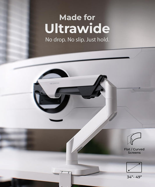 Heavy Duty Monitor Arm Desk Mount for 34 to 49 inch Ultrawide Curved Flat Monitors, Supports 14 to 38 lbs, Smooth Gas Spring Movement, VESA 75x75/100x100, Black, Classic