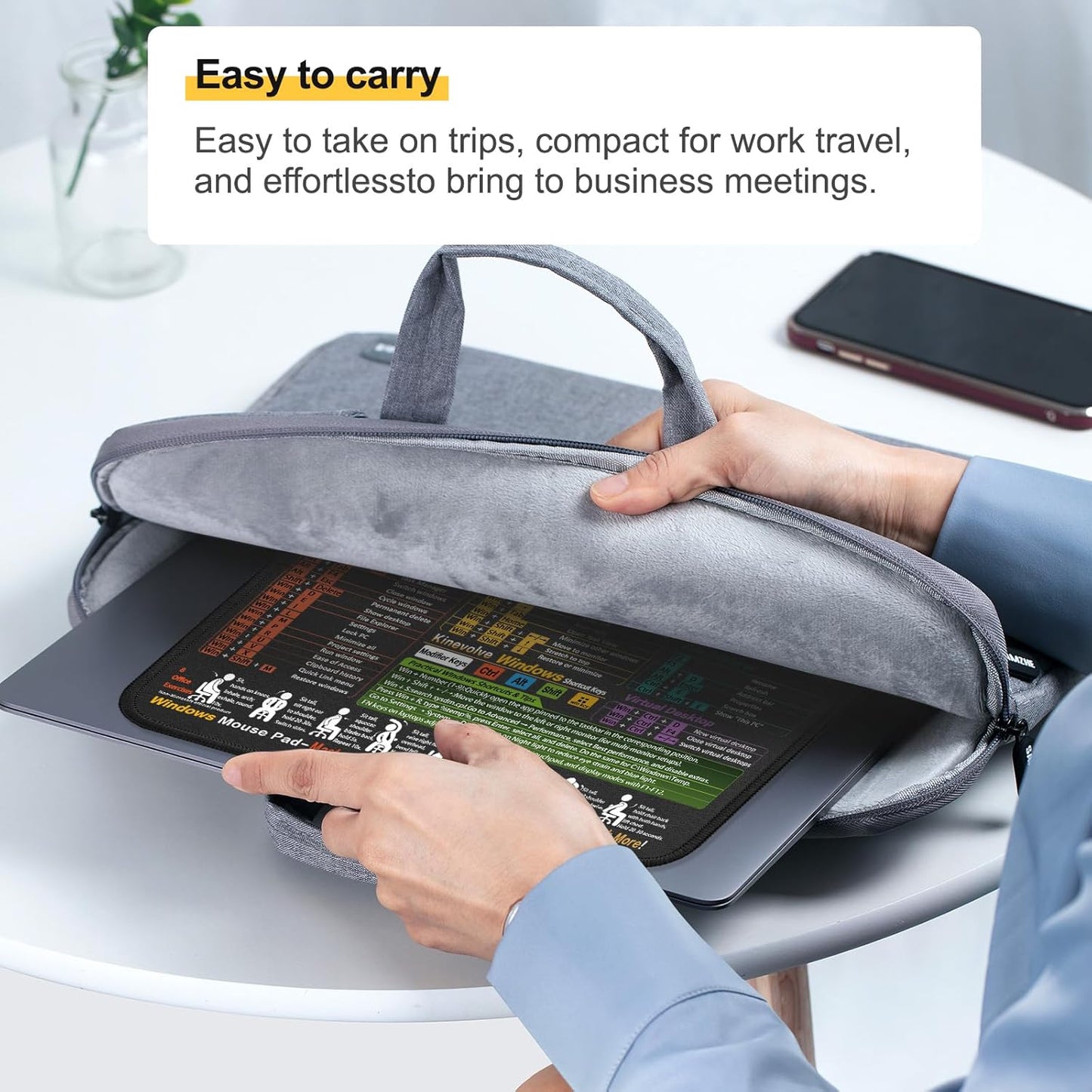 Mouse Pad for Windows Shortcuts – Small Window Cheat Sheet Desk Pad – 11.8"x9.8" Portable Computer Mousepad – Gaming, Office, Waterproof, Non-Slip, Stitched Edges