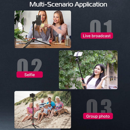 ULANZI MT-44 Extendable Phone Tripod, 59" Selfie Stick Vlog Stand with 2 in 1 Phone Clip, 360° Ball Head Camera Tripod for iPhone Sony Canon DJI Osmo Action Camera, Lightweight for Travel