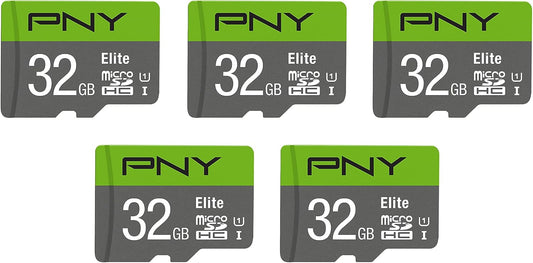 PNY 32GB Elite Class 10 U1 microSDHC Flash Memory Card - 100MB/s, Class 10, U1, Full HD, UHS-I, Micro SD, 5 Count (Pack of 1)
