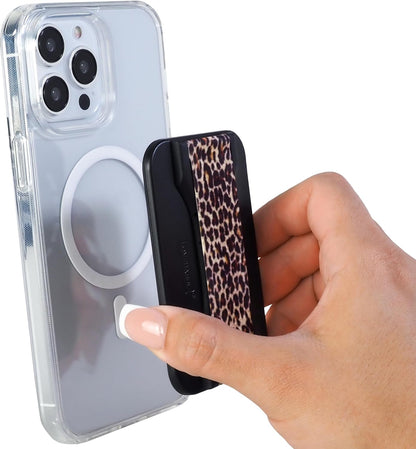 LoveHandle PRO MagSafe Compatible Magnetic Phone Grip w/Kickstand - Mount, Strap and Stand for Smartphone and Tablet - MagSafe Ring Included - Fits All Devices - Leopard