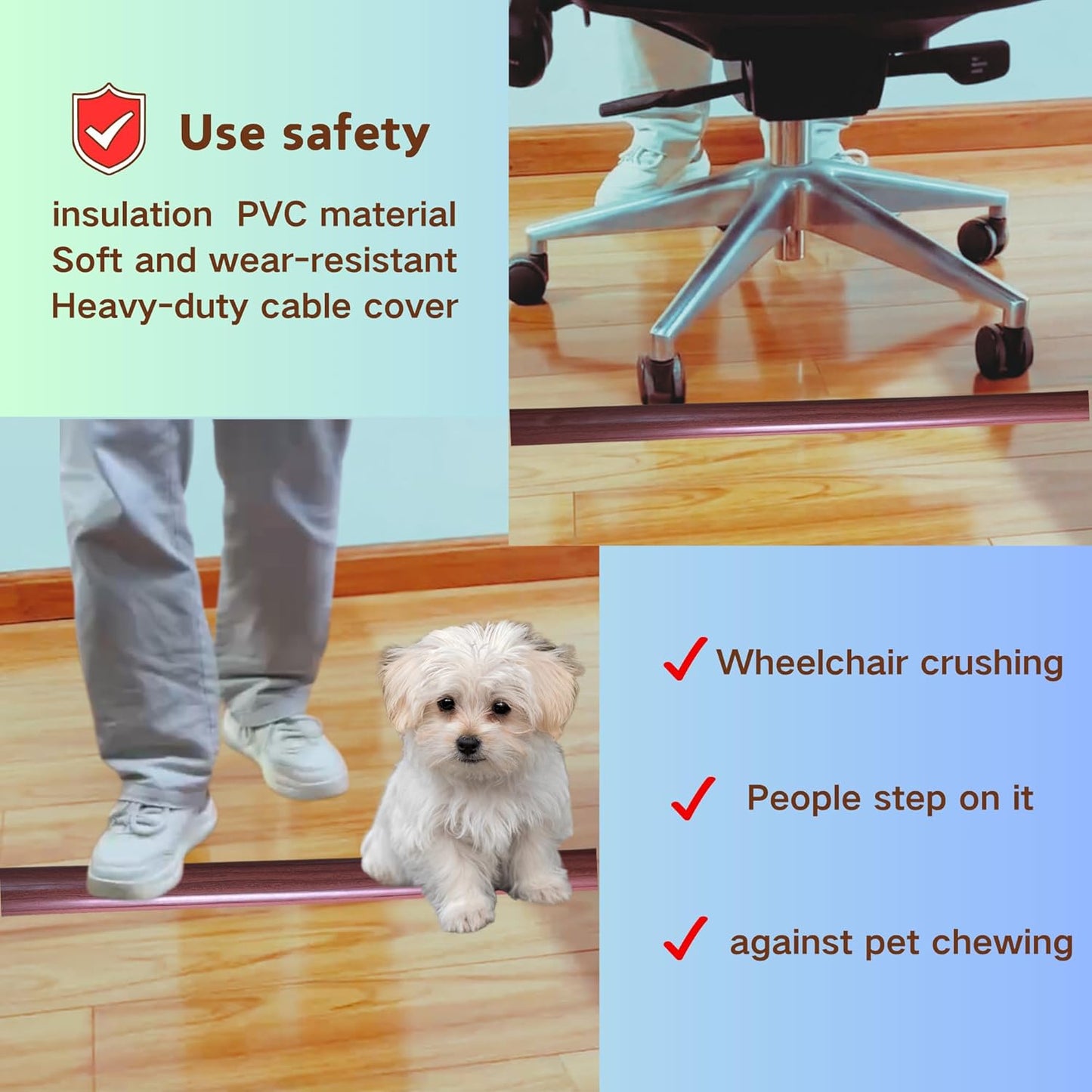 3.3ft Self Adhesive Floor Cord Cover, Cord Hider Floor, Cable Cavity:0.61"(W) x 0.32"(H),Heavy Duty Cable Protector, Hide Extension Cords, Cable Management Hide Wires on Floor,Walnut Wood