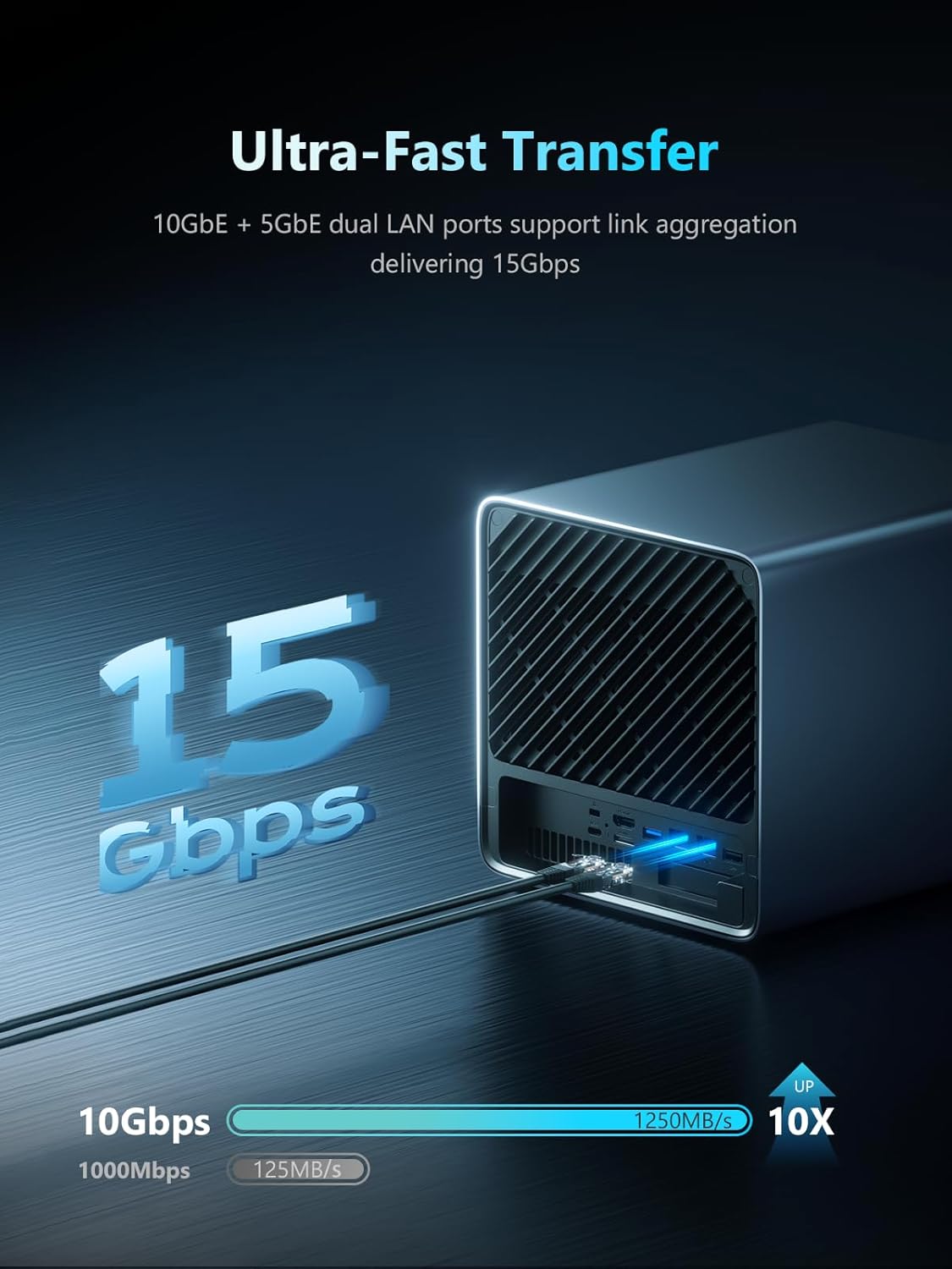 MINISFORUM N5 Pro 5-Bay Desktop AI NAS, AMD Ryzen AI 9 HX PRO 370(12C/24T) CPU, 96GB DDR5 ECC RAM, 128G SSD, 1x10GbE, 1x5GbE, 2xUSB4, 8K HDMI, OCuLink, M.2/U.2 Slot, Network Attached Storage(Diskless)