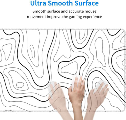 White Mouse Pad Large XL Gaming Mouse Pad for Desk Topographic Mouse Pad Desk Pad Gaming Mouse Pad White Desk Mat Extended Black and White White Topo Mousepad White Topographic Mouse Pad Full Size