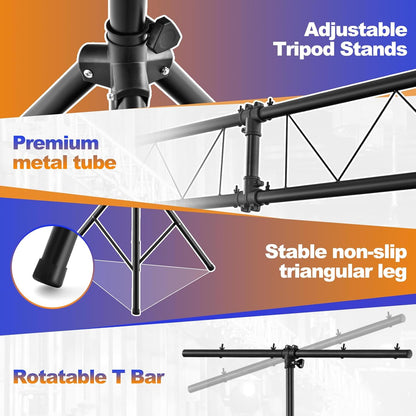 S AFSTAR DJ Light Stand, 14 FT Heavy Duty Metal Lighting Truss System W/Adjustable T Bars, 32 Mounting Points & Triangle Foot, Portable Truss DJ for Audio Stage, 220 Lbs Load (Lights Not Included)