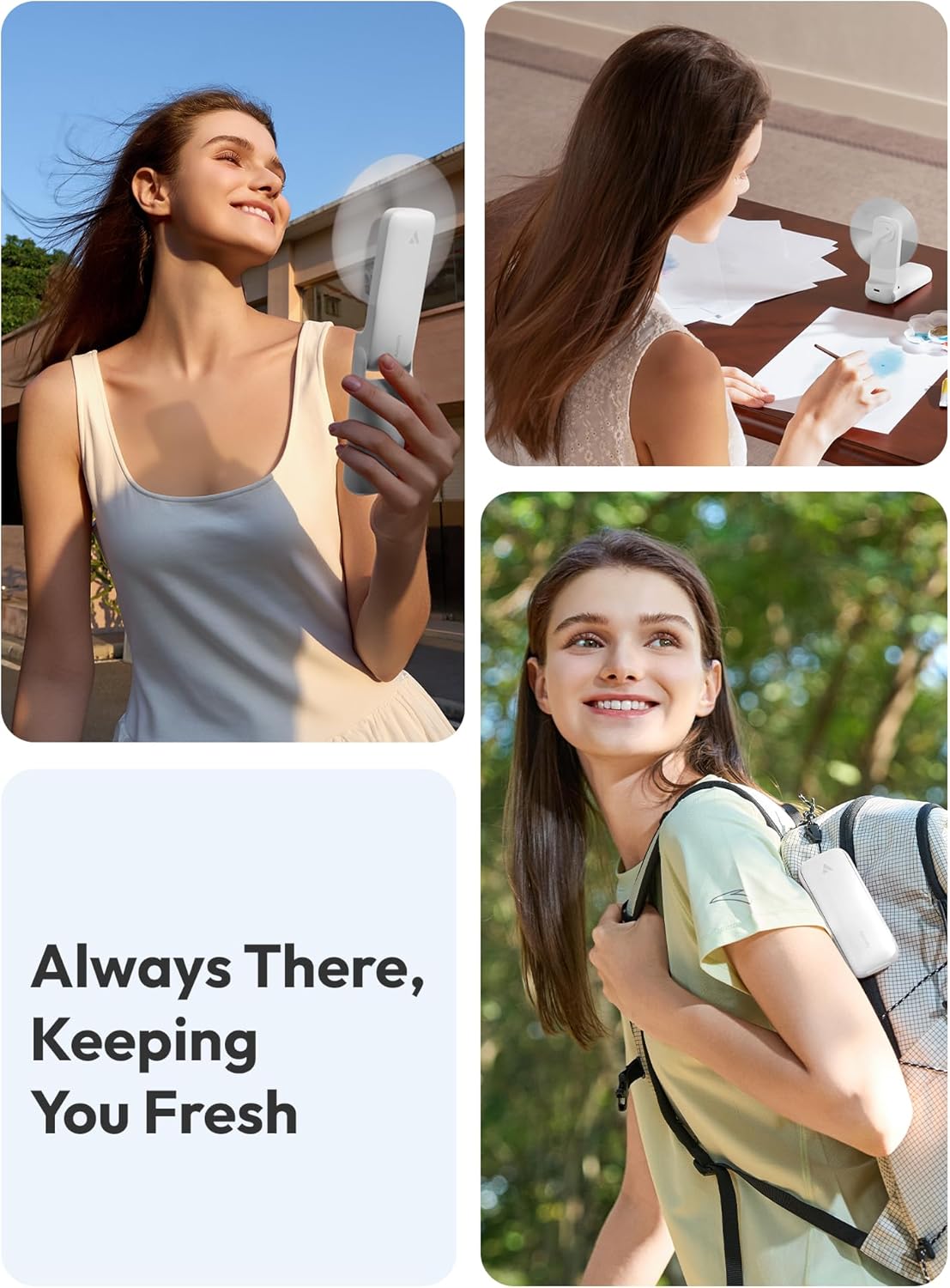 Aecooly Slim Portable Fan, Thin Handheld Fan, USB Rechargeable Mini Personal [24H Max Cooling Time], Battery Powered Small Foldable Pocket for Travel, Summer, Gifts for Women, Girls -White