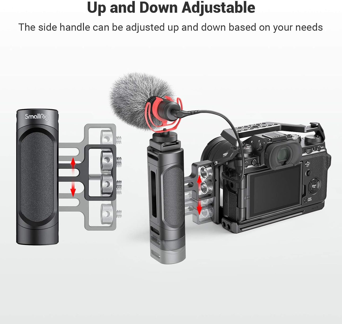 SMALLRIG Mini Side Handle Handgrip with Dual 1/4"-20 Screw Mount for Mirrorless Digital Camera DSLR Camera Small Camera Cage Built-in Wrench, Up and Down Adjustable - 2916