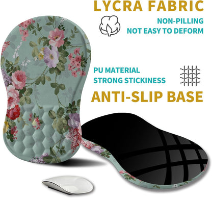 Hokafenle Ergonomic Mouse Pad Wrist Support, Wrist Rest Mousepad for Carpal Tunnel Pain Relief with Integrated Memory Foam Slope Massage Bulge (11.8x7.9 inch,Graceful Peony