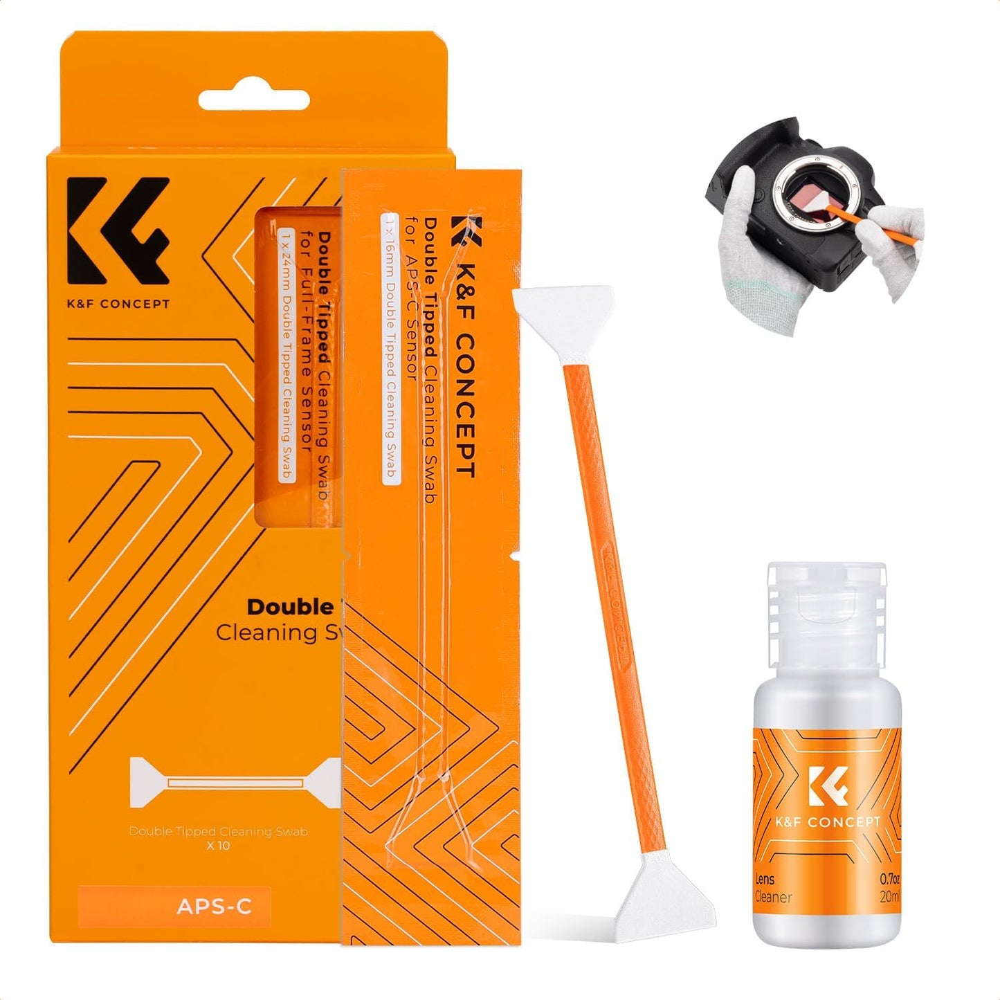 K&F Concept 16mm APS-C Sensor Cleaning Kit, Mirrorless Digital Camera Lens Cleaner Kit - 20ml Sensor Cleaner & 10 X Double-Tipped Sensor Cleaning Swabs for APS-C Type CMOS & CCD Sensors