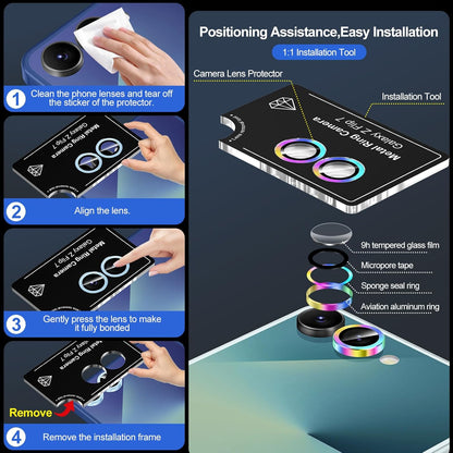 for Samsung Galaxy Z Flip 7 Camera Lens Protector, Individual Metal Ring Tempered Glass Lens Cover, [Strong Adsorption] Scratch Resistant Ultra-Thin HD Clear Lens Cover, 1 Set-Colorful
