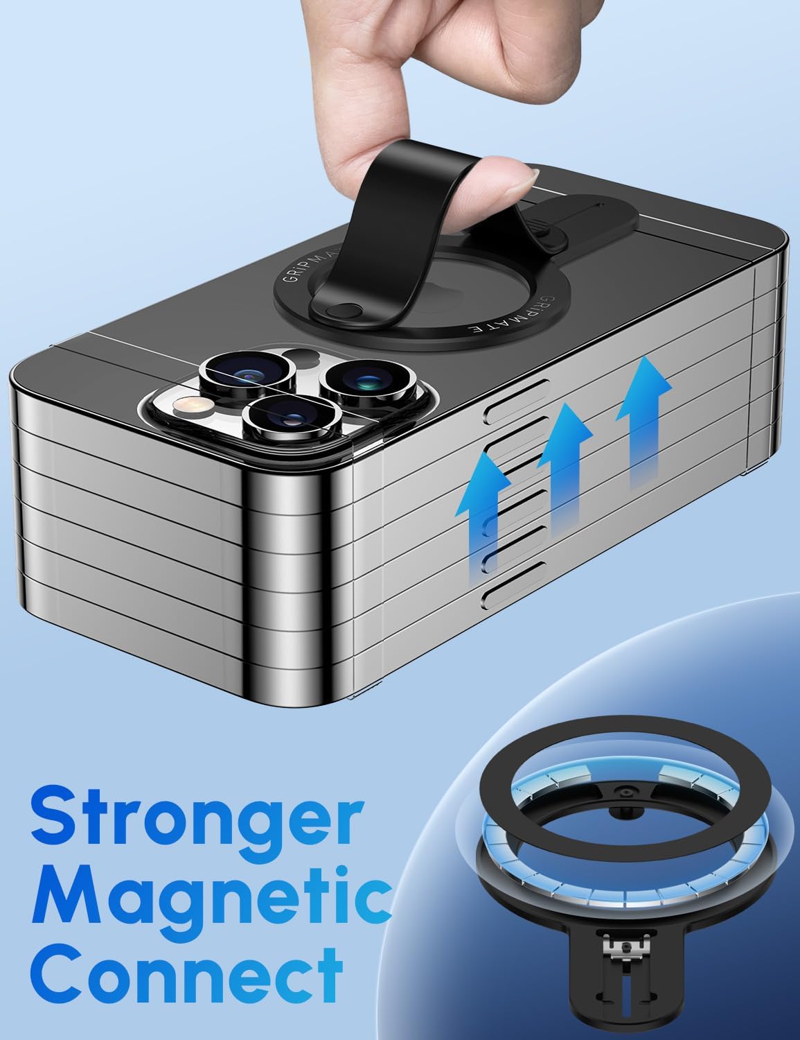 MagSafe Phone Grip for iPhone - Magnetic Phone Ring Holder Detachable for iPhone 16 - Comfortable Finger Phone Ring Grip for Apple 15/14/13/12,Black