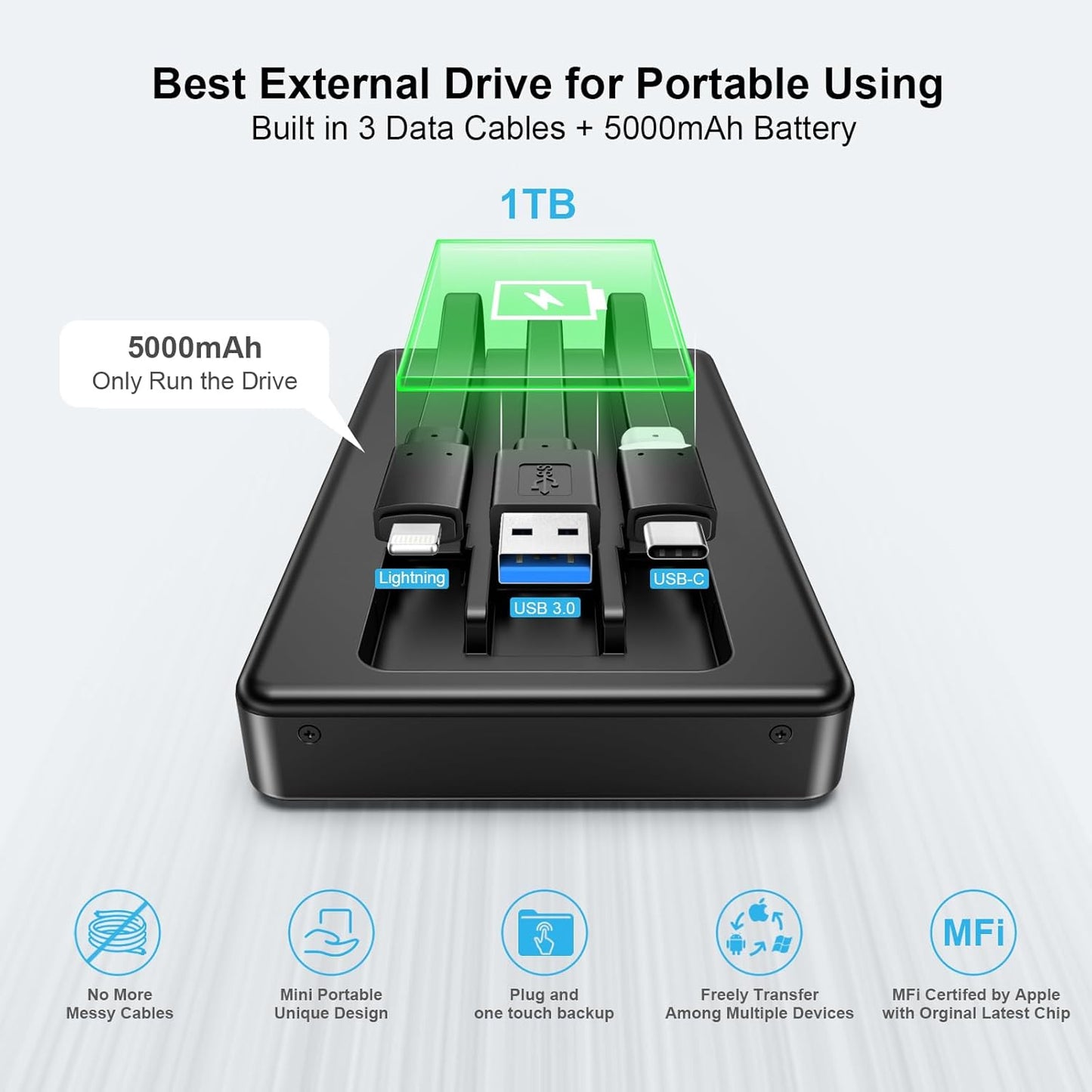 ySky MFi Certified 1TB Portable External Hard Drive for iPhone iPad MacBook Windows Computer USB C Android Phones to Backup,1TB Photo Stick for iPhone