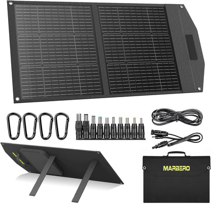MARBERO 100W Portable Solar Panel 100 Watt Foldable Solar Panel for Power Station with USB & DC 18V Output(10 Connectors) 23% Conversion Efficiency IP68 Waterproof for Camping Outdoor Home Cloudy