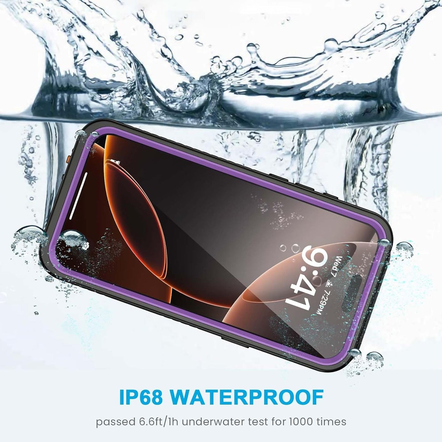 Lanhiem for iPhone 16 Pro Max Case, IP68 Waterproof Dustproof Shockproof Cases with Built-in Screen Protector, Full Body Heavy Duty Rugged Phone Cover for iPhone 16 Pro Max - 6.9 inch (Purple)