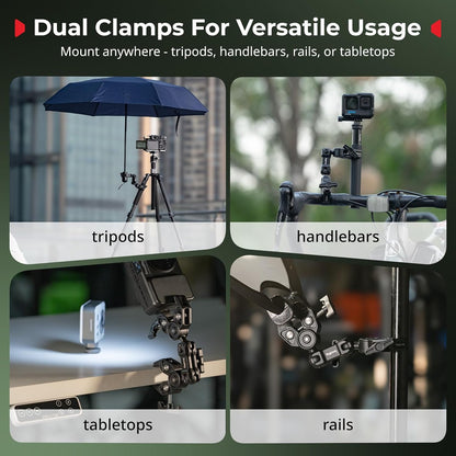 SMALLRIG Double Super Clamp Mount with Magic Arm, 360° Ballhead Pole Clamp for Umbrella, Chair Monitor Desk Photo Studio Light Stand, Photography Reflector, Motorcycle,Tripod Mount for Cross Bar