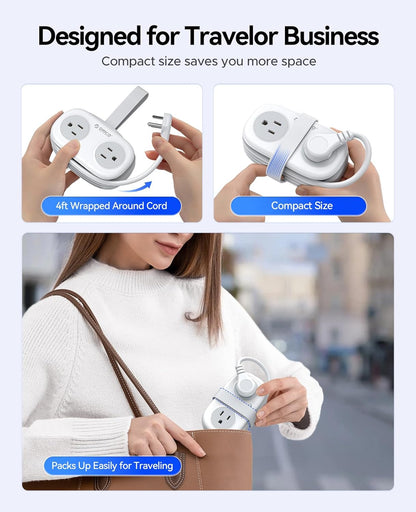 ORICO 20W USB-C PD Travel Power Strip, 4 AC Outlets 3 USB Ports (Fast Charging), 4FT Flat Plug Extension Cord, Cruise Approved, Compact for Business Travel/Dorm -AP3