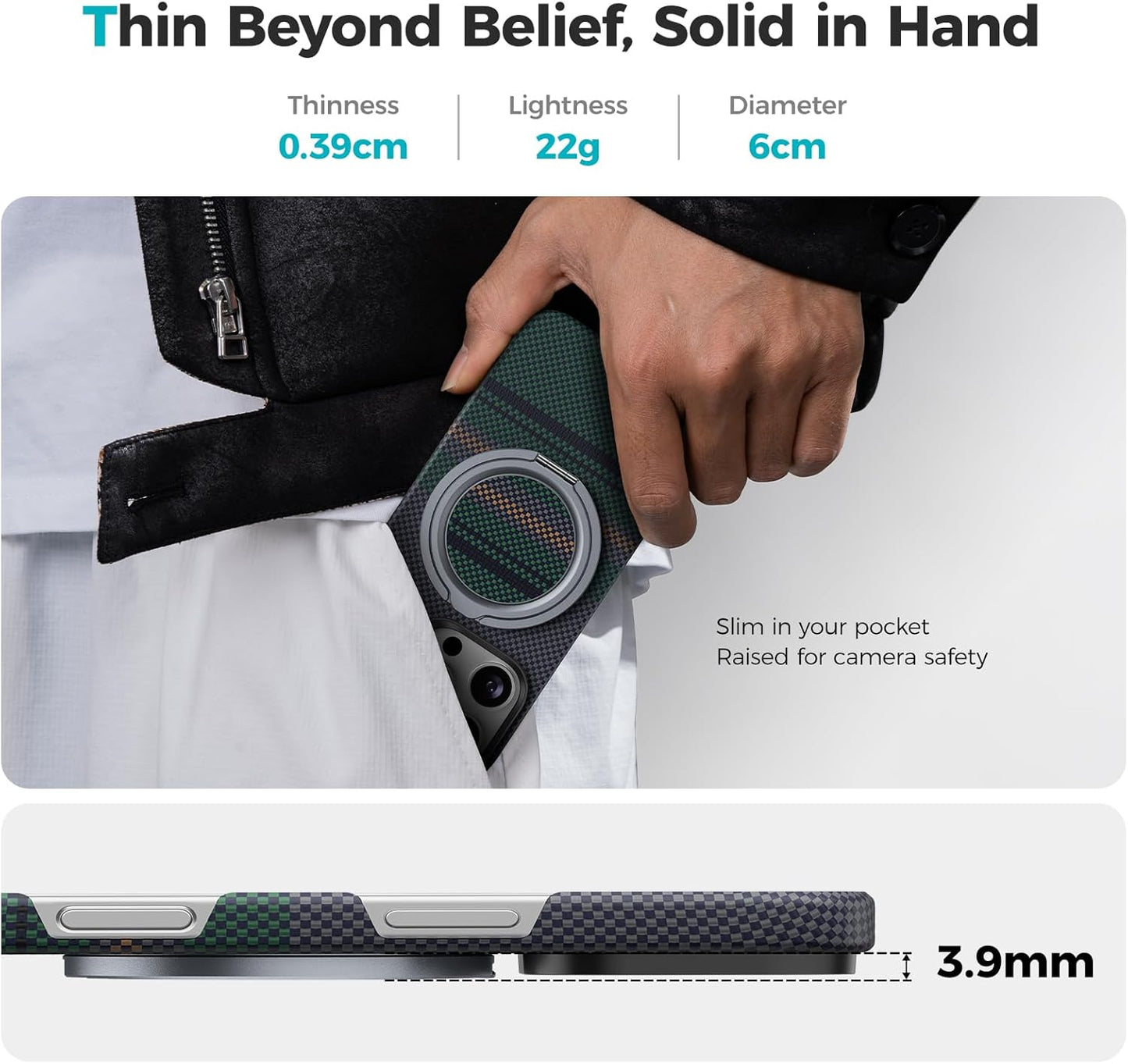 BENKS ArmorPop Magnetic Phone Grip & Stand for MagSafe, 360° Rotation Adjustable Phone Ring Holder for iPhone 17/16/15/14/13/12 Series, Durable Kevlar Design