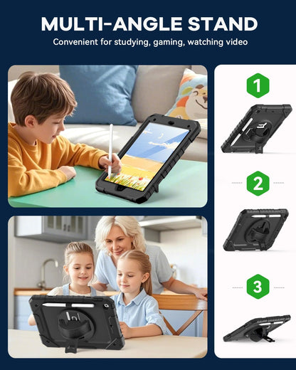 Cantis Case for iPad 9th/8th/7th Generation with Screen Protector, iPad 10.2 Case 2021/2020/2019 with 360 Degree Rotating Stand/Shoulder Strap/Pencil Holder, Black