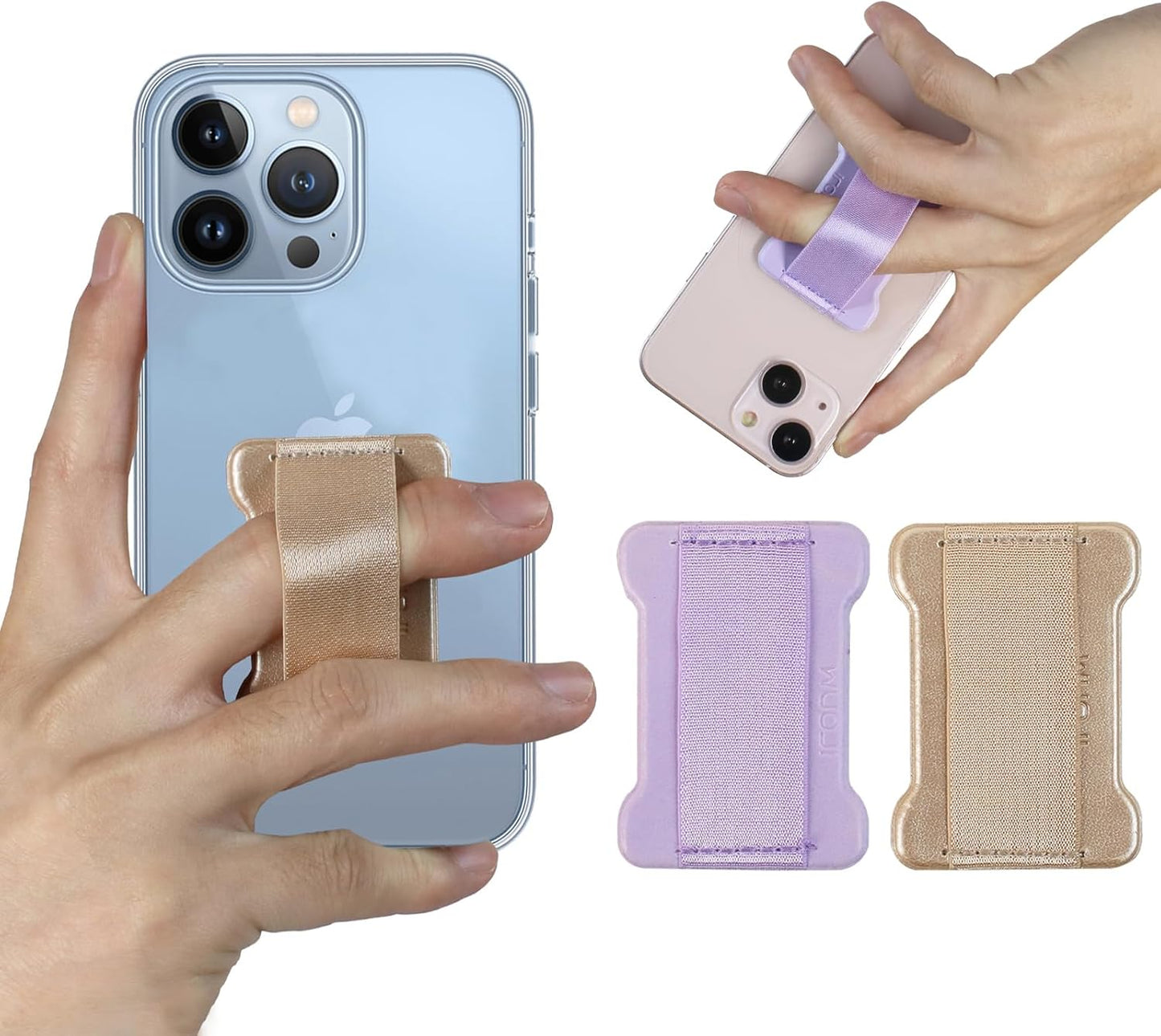 Universal Phone Grip for Smartphones - Phone Holder for Hand for Back of Phone - Wireless Charging Compatible (Purple Gold) - 2PC