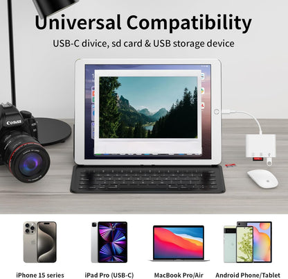 USB C SD Card Reader,3 in 1 USB C Memory Card Reader with Dual Slots and USB Port for iPhone 16 15 Pro Max 15 Plus/Mac/iPad Pro/MacBook Pro/Air/Mini Android Laptop More USBC Typec Devices-Plug & Play