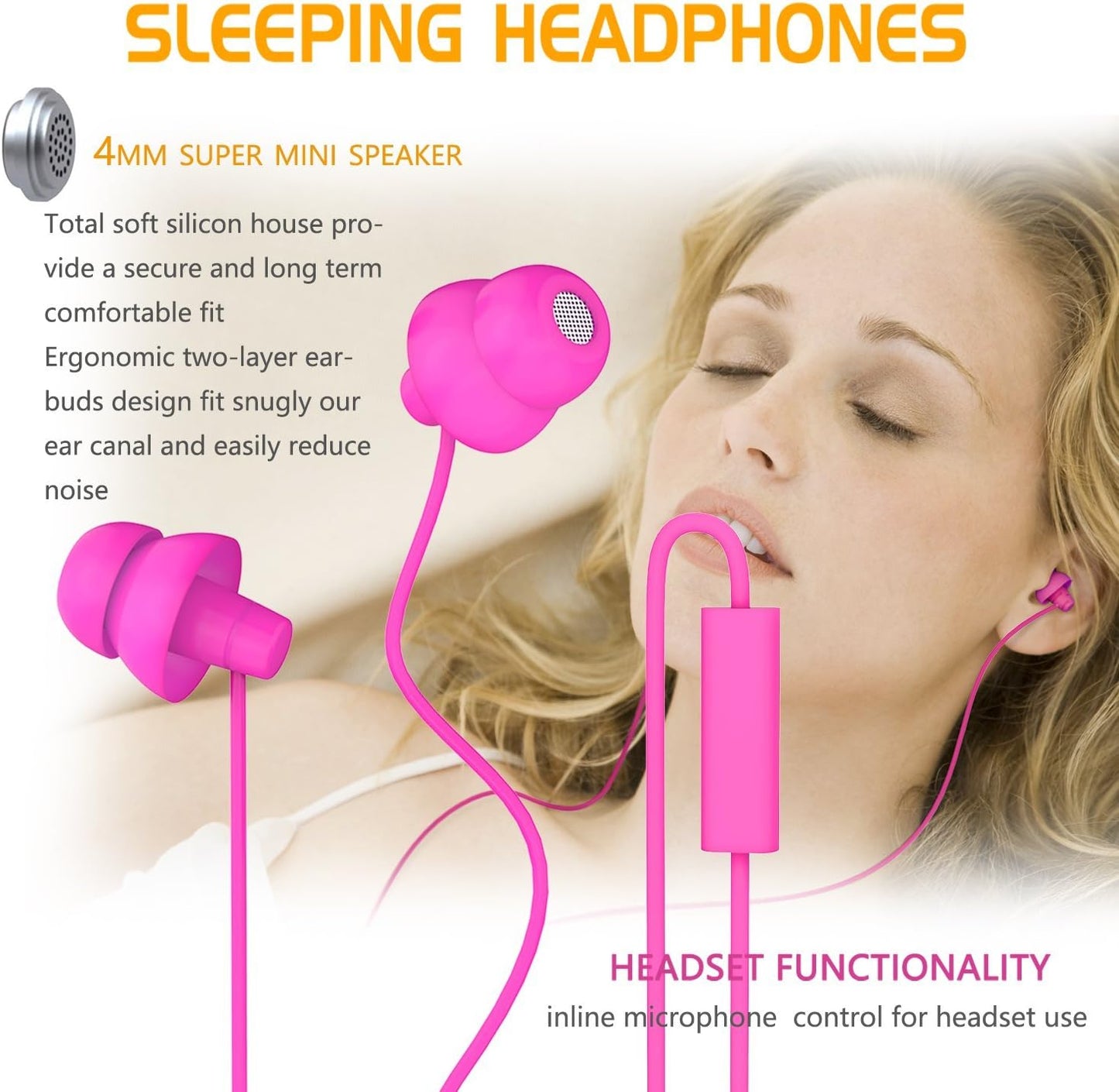 MAXROCK (TM Super Mini Total Soft Silicon Earbuds Headphones with Mic Music Sleep Choice for Cellphones Ipad Tablet Mp3 Laptop and Most 3.5mm Audio Player (Pink)