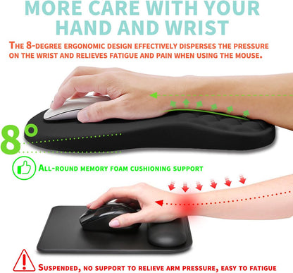 Ergonomic Mouse Pad Wrist Support with Memory Foam Massage Bulge, Carpal Tunnel Pain Relief Mousepad Wrist Rest for Mouse(12x8 inch, Black)