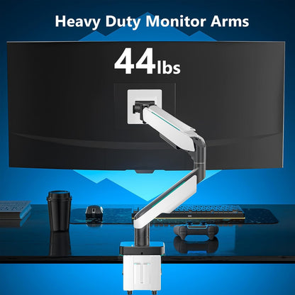 WALI Heavy Duty Monitor Arm, Monitor Stand for Screen up to 49 inch, 44 lbs, Aluminum Ultrawide Computer Mount for Samsung Odyssey G9, Adjustable, Mounting Holes 75 and 100 (GAM001XL), White
