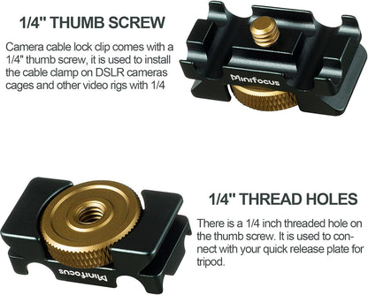 MINIFOCUS Camera Cable Clamp with Arca Swiss System, Aluminum Alloy Tether Cable Block Clip with 4 Grooves, USB Cable Lock Clip Clamp HDMI Protector for All DSLR Cameras Cable