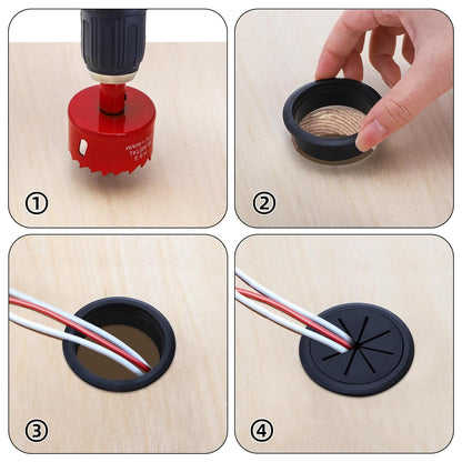 20 Pack Desk Grommets, 2 Inch Desk Cable Hole Cover with Built-in Hole Saw, Wire Cord Cable Grommet for Home Office, Black