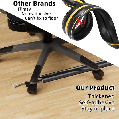 9.8ft Floor Cord Cover, Silicone Wire Hider, Hide Extension Cords, Protect Cords, Prevent Cable Trips, Heavy-Duty Adhesive-Backed Anti-Trip Cable Protector for Floor, Desk & Wall
