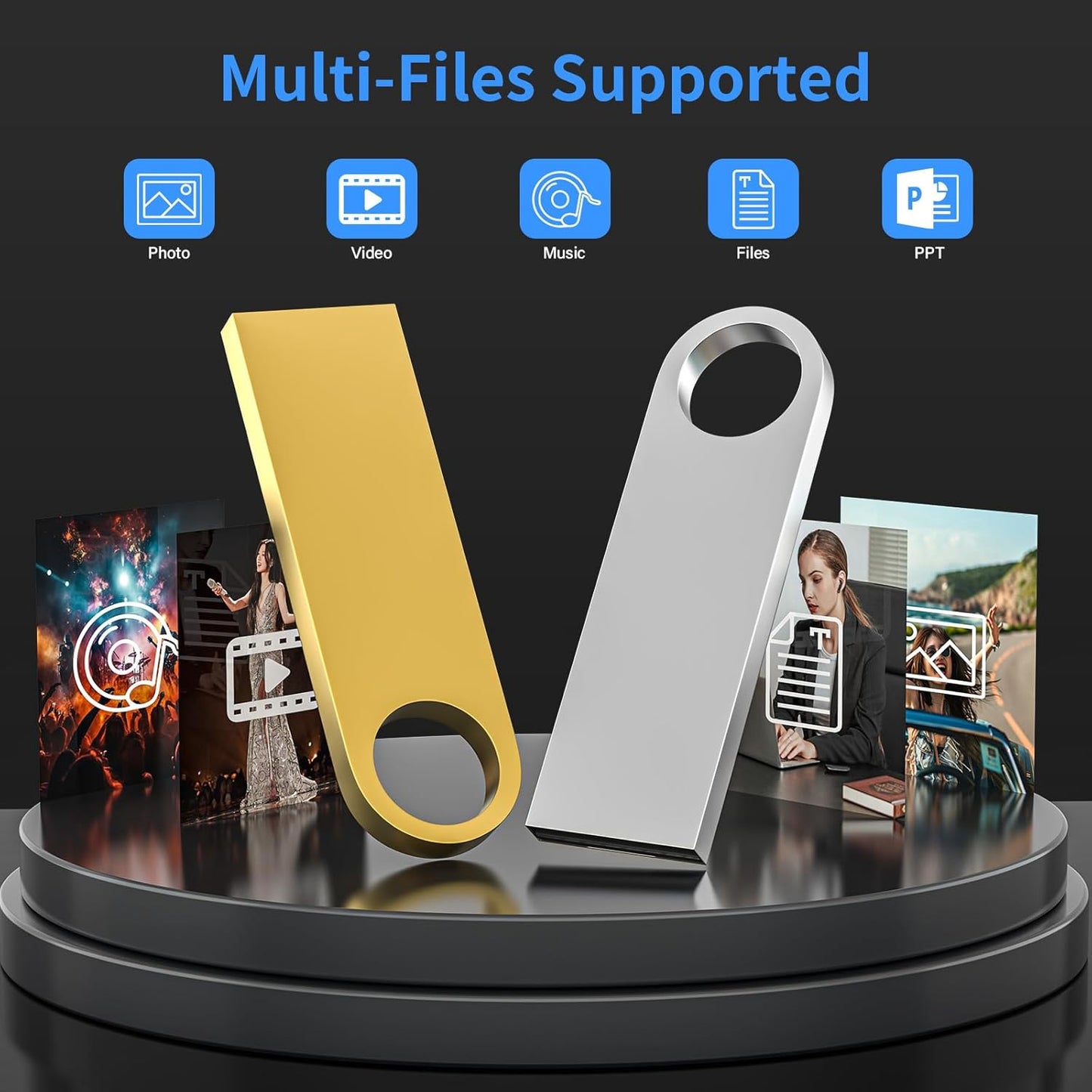 2GB USB Flash Drive 2 Pack with Keychains, Wooolken Sleek Metal USB 2.0 Thumb Drives Memory Stick for PC Laptop Computer