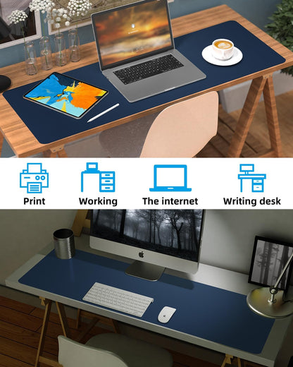 Desk mat Large, Leather Desk Pad Protector,Office Desk Mat,Mouse Pad, Non-Slip Desk Blotter, Laptop Desk Pad, Waterproof Desk Writing Pad for Office&Home (Midnight Blue, 48" x 24")
